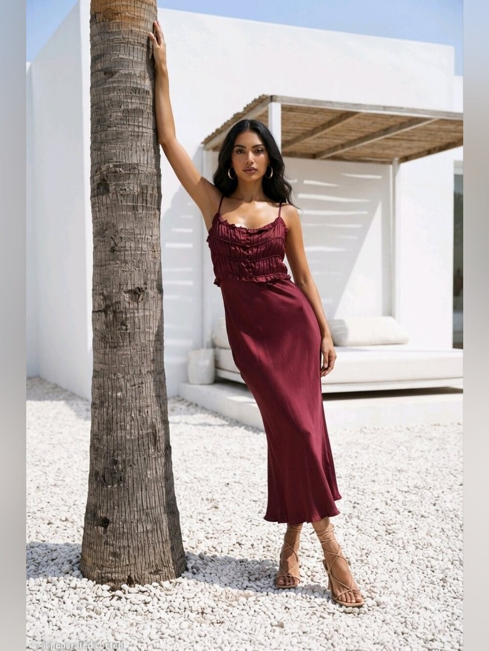 Astr Burgundy Midi Slip Dress